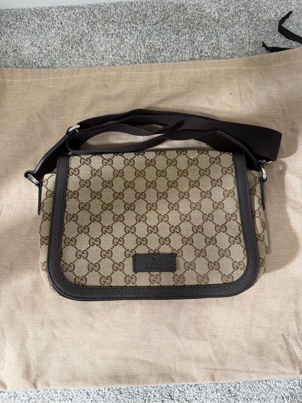 Authentic Gucci GG Canvas Flap Messenger Bag